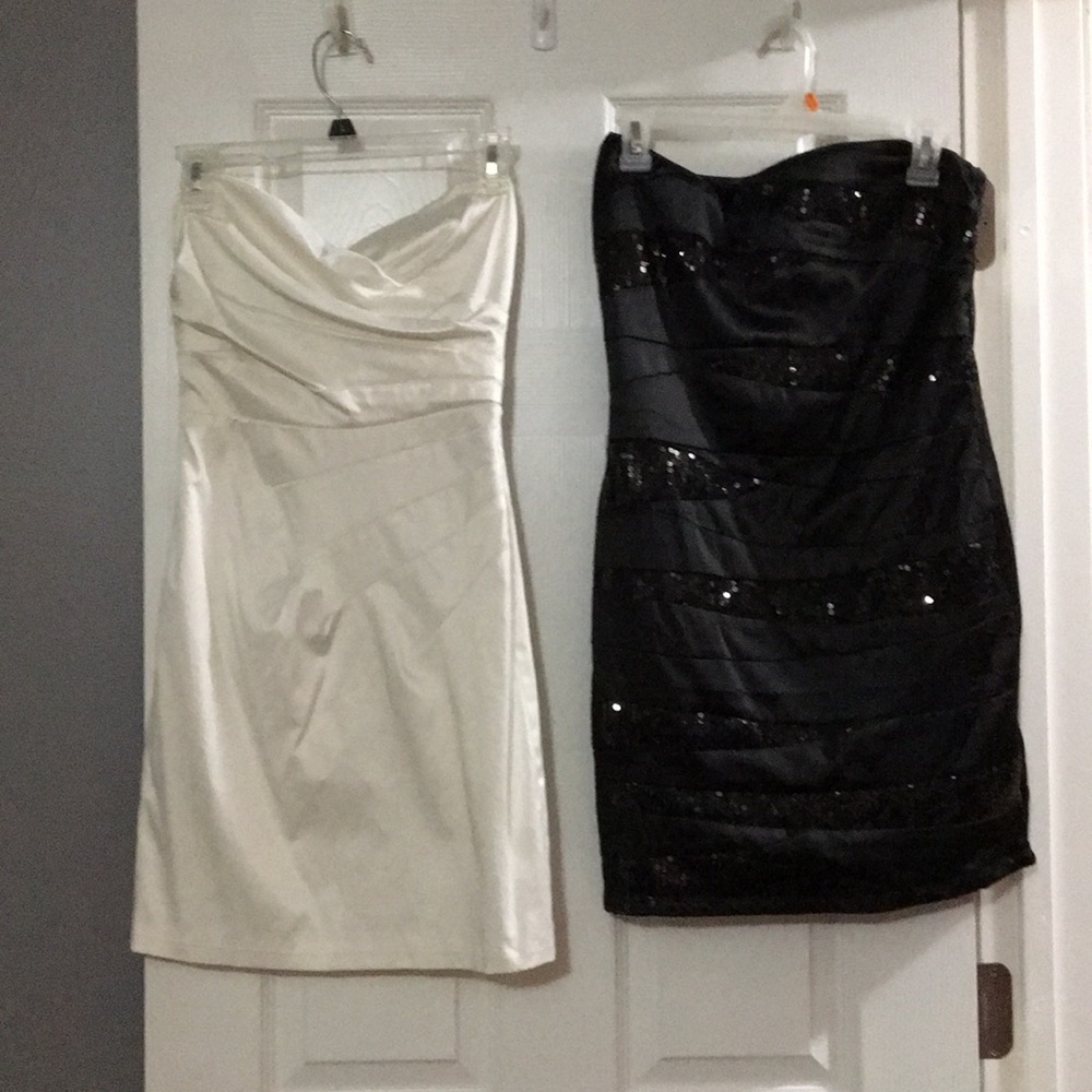 White & Black Mini Strapless dresses